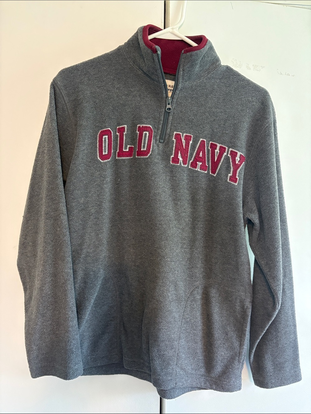 Old Navy Gray Half-Zip Pullover with Red Lettering